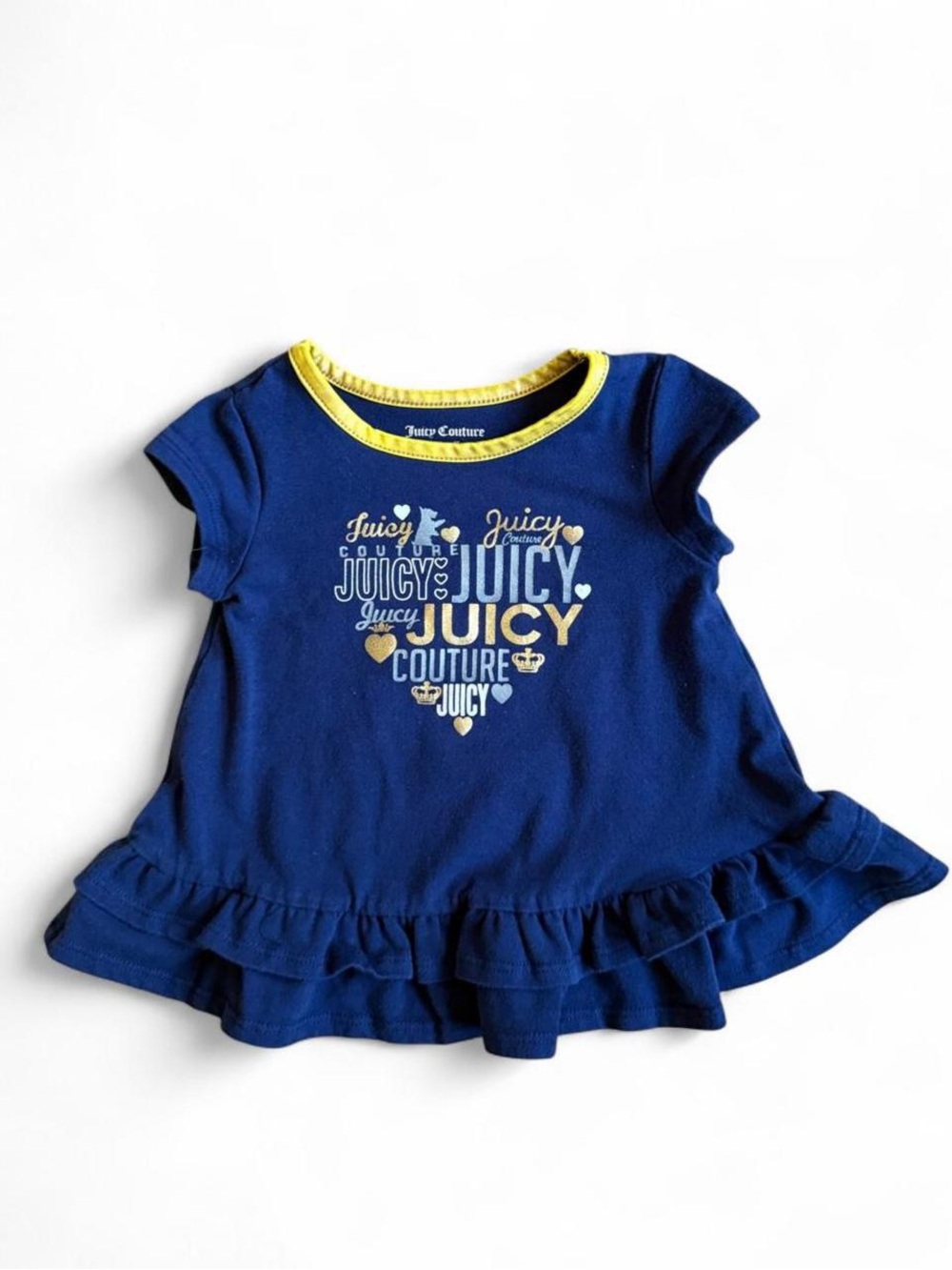 Juicy Couture Royal Blue Tee with Yellow Trim and Metallic Logo